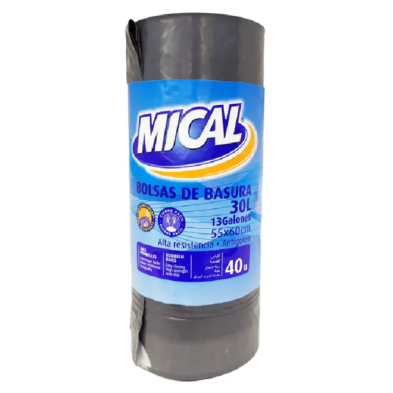 Mical Müllbeutel 30L (40) 55x60cm Bolsas de Basura Mical 30 Litros - Resistentes al Desgarro (40 Unidades por Rollo)